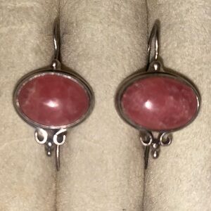 Vintage Rhodochrosite Sterling Silver Dangle Earrings